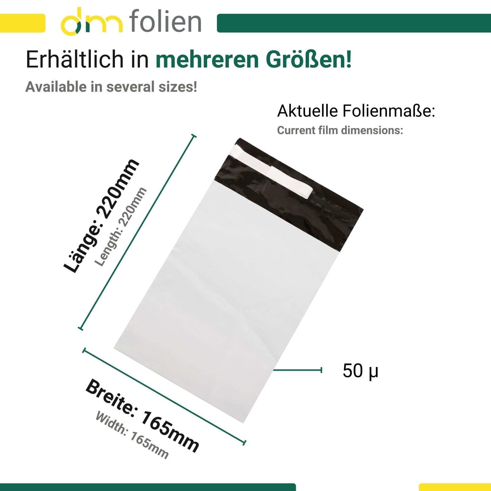 dm-folien gmbh 1000 Stk. Profi Coex Versandtaschen 165 x 220 mm I Reißfeste Versandbeutel für Kleidung & Textilien I Versandtüten selbstklebend & blickdicht I Plastiktüten Stärke 50 my