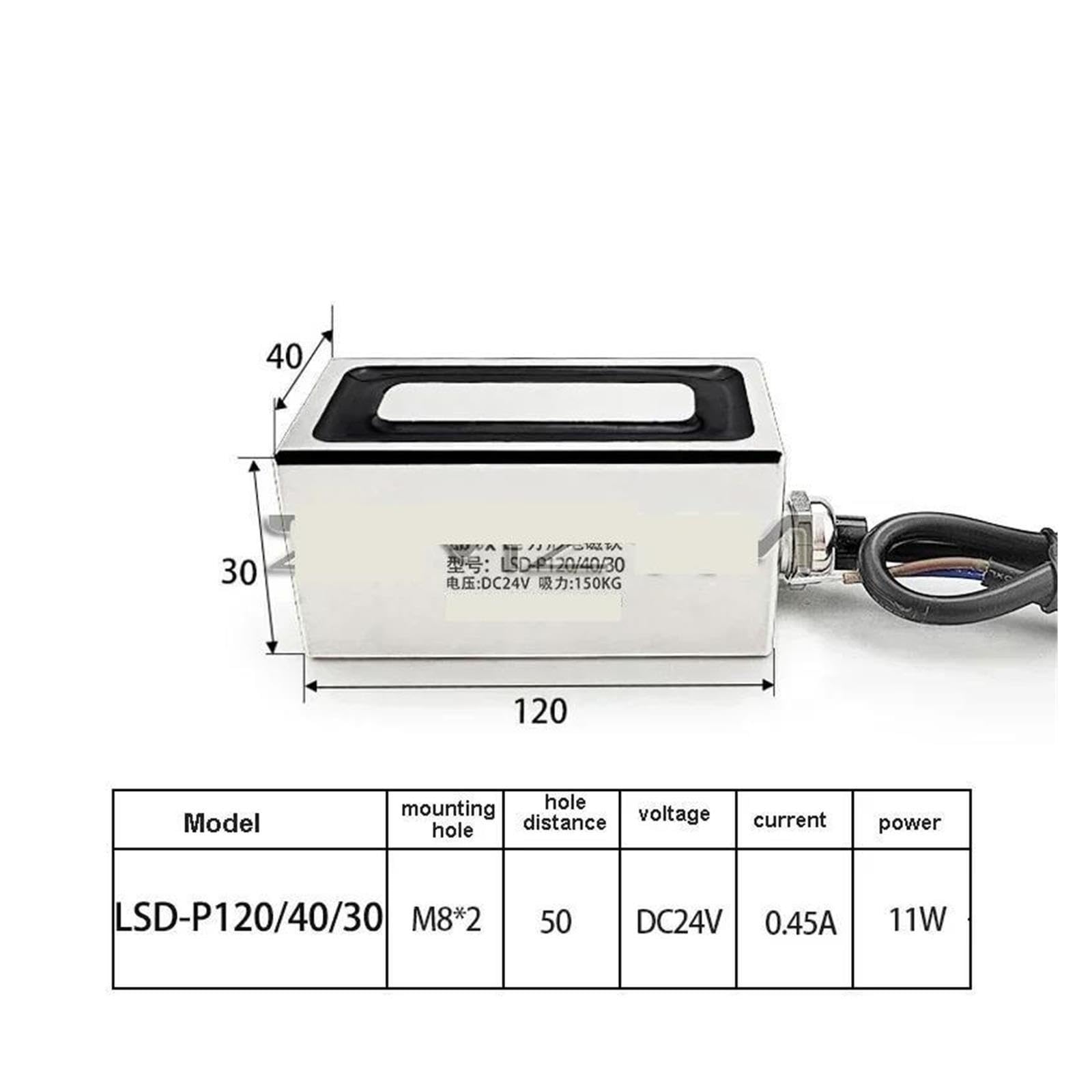 Électro-Aimant rectangulaire P120/40/30 150KG