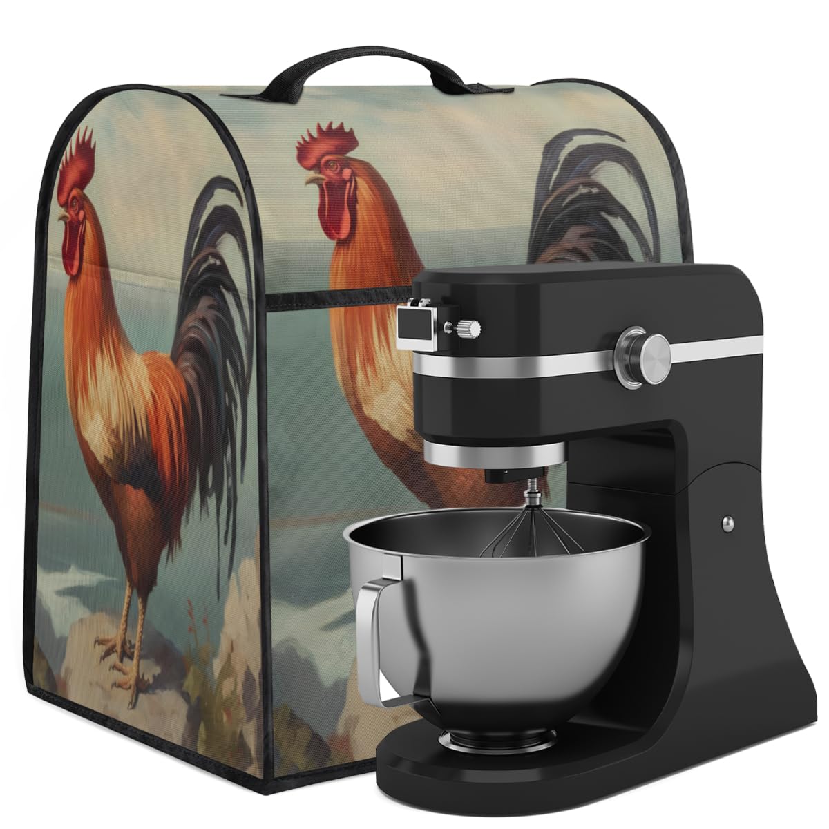 Coffee Maker Cover Retro Rooster Kitchen Appliance Covers Small Appliance Covers Blender Cover Juicer Cover Dust Covers for Kitchen Appliances with Top Handle and Pockets,Washable,C442