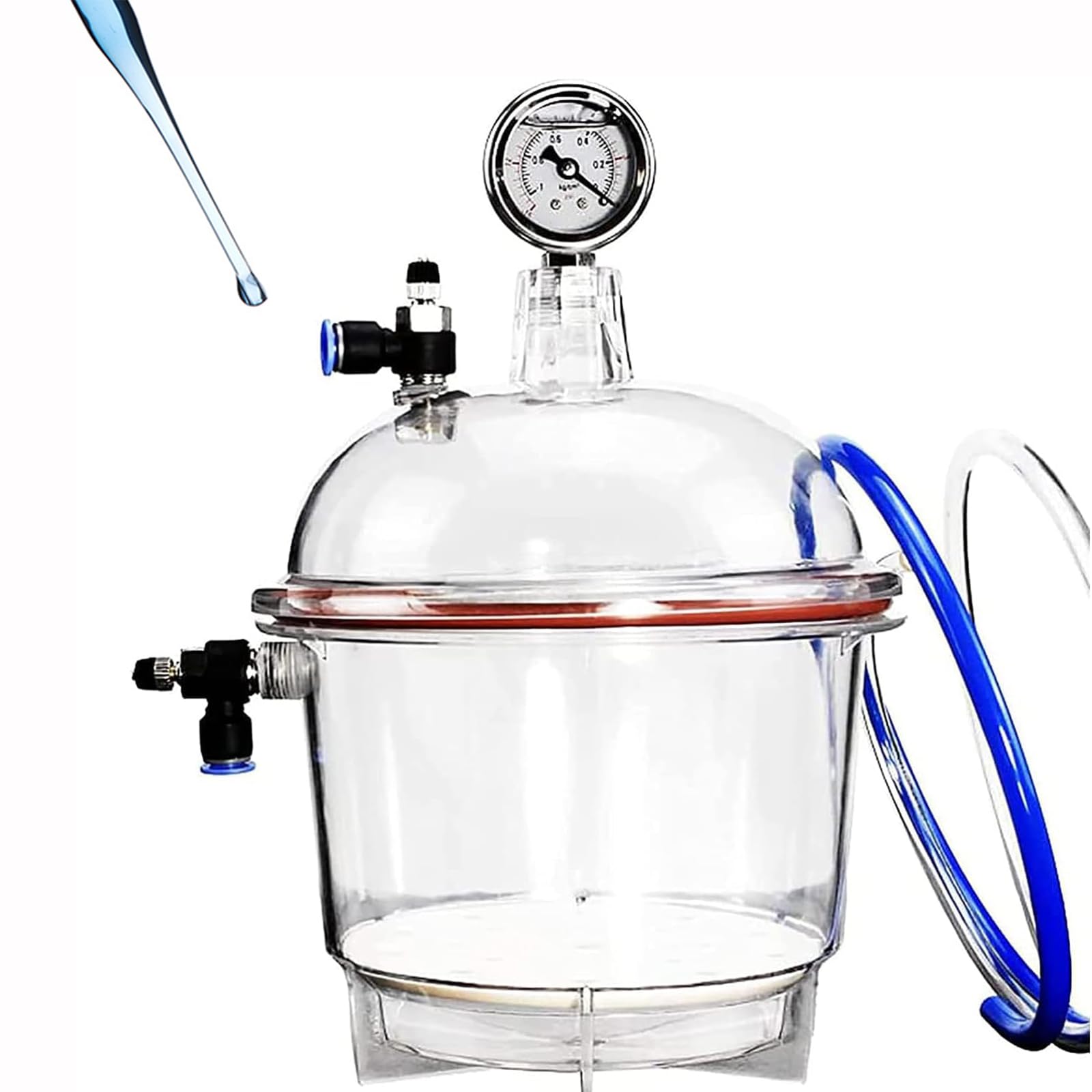 Desicador De Vacío De Policarbonato, Desecador De Vacío De Laboratorio, con Medidor De Presión Y Válvula Doble De 150 Mm, Entrada De Aire Ajustable, para Secado Y Almacenamiento Al Vacío