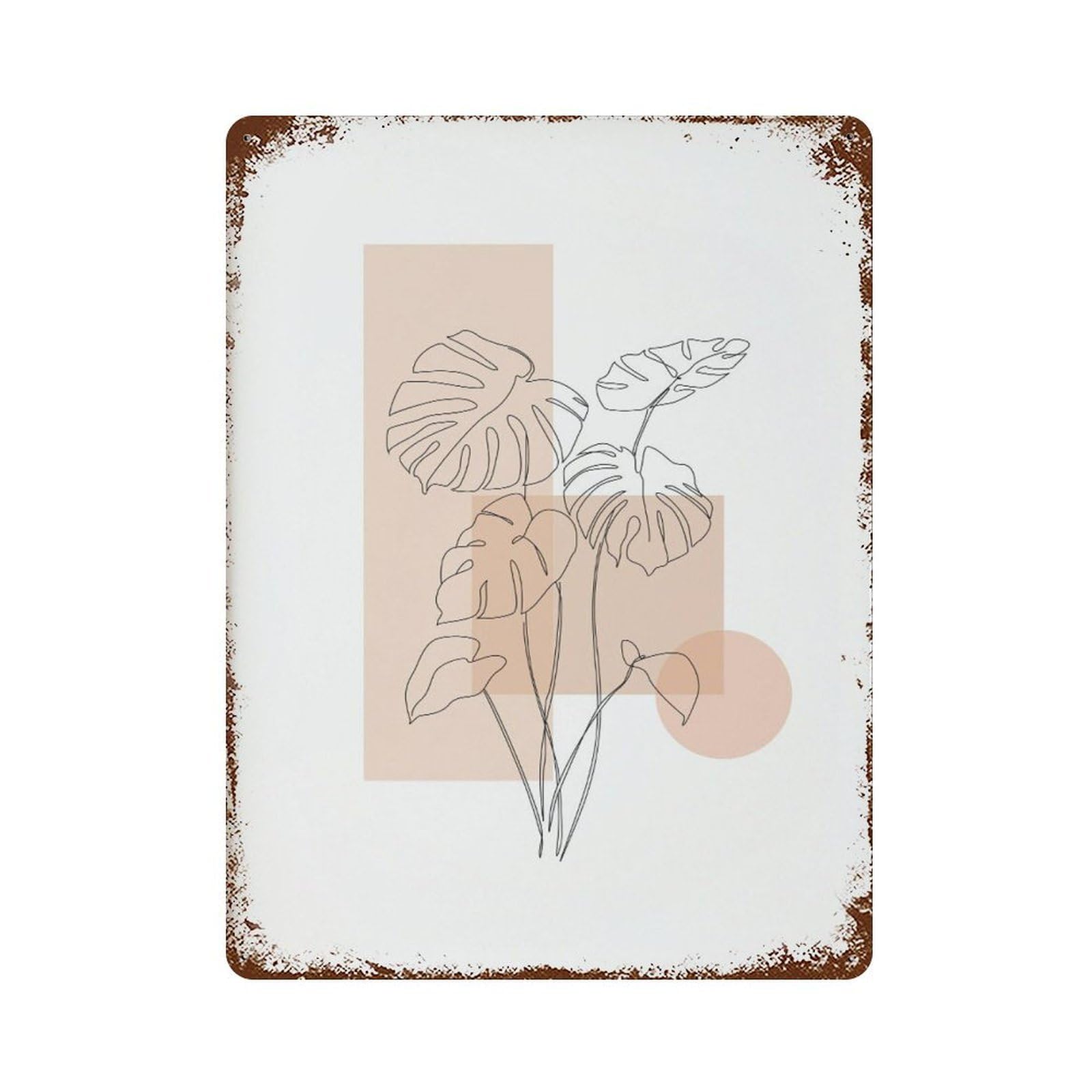 xiaoxiaoshen Line Monstera Minimalist Plant Wall Decor Art Metal Tin Poster Modern Home Decor Art Home Bar Shop Decorations Vintage Sign 40x30cm