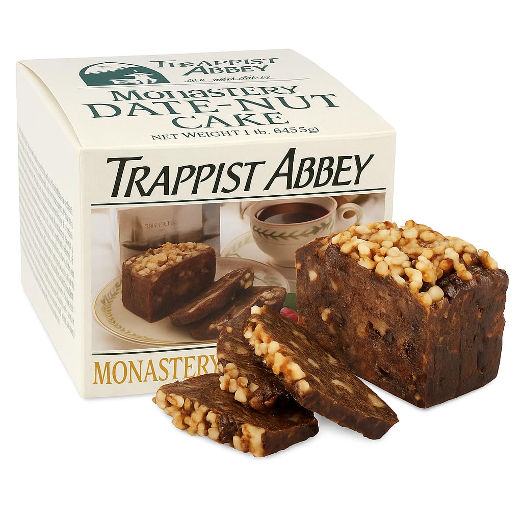 Trappist Abbey Monastery Date - Nut Cake 1lb Premium Traditional Fruit Cake with Walnuts & Candied Fruit Mix - Authentic Holiday Dessert Gift