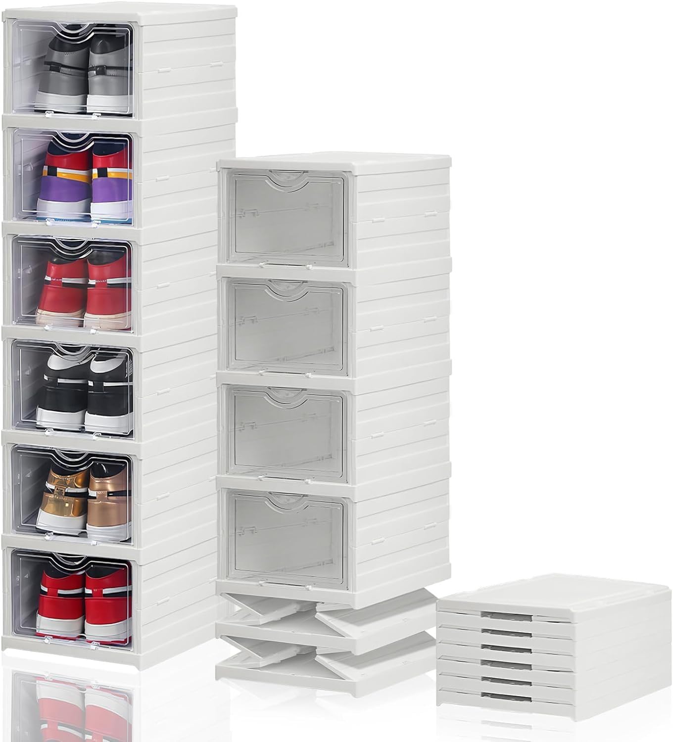 6 Layer Foldable Shoe Storage Box Transparent Stackable Shoe Organizer Cabinet with Magnetic Door for Sneakers Boots Sandals Home Closet Storage-image-30
