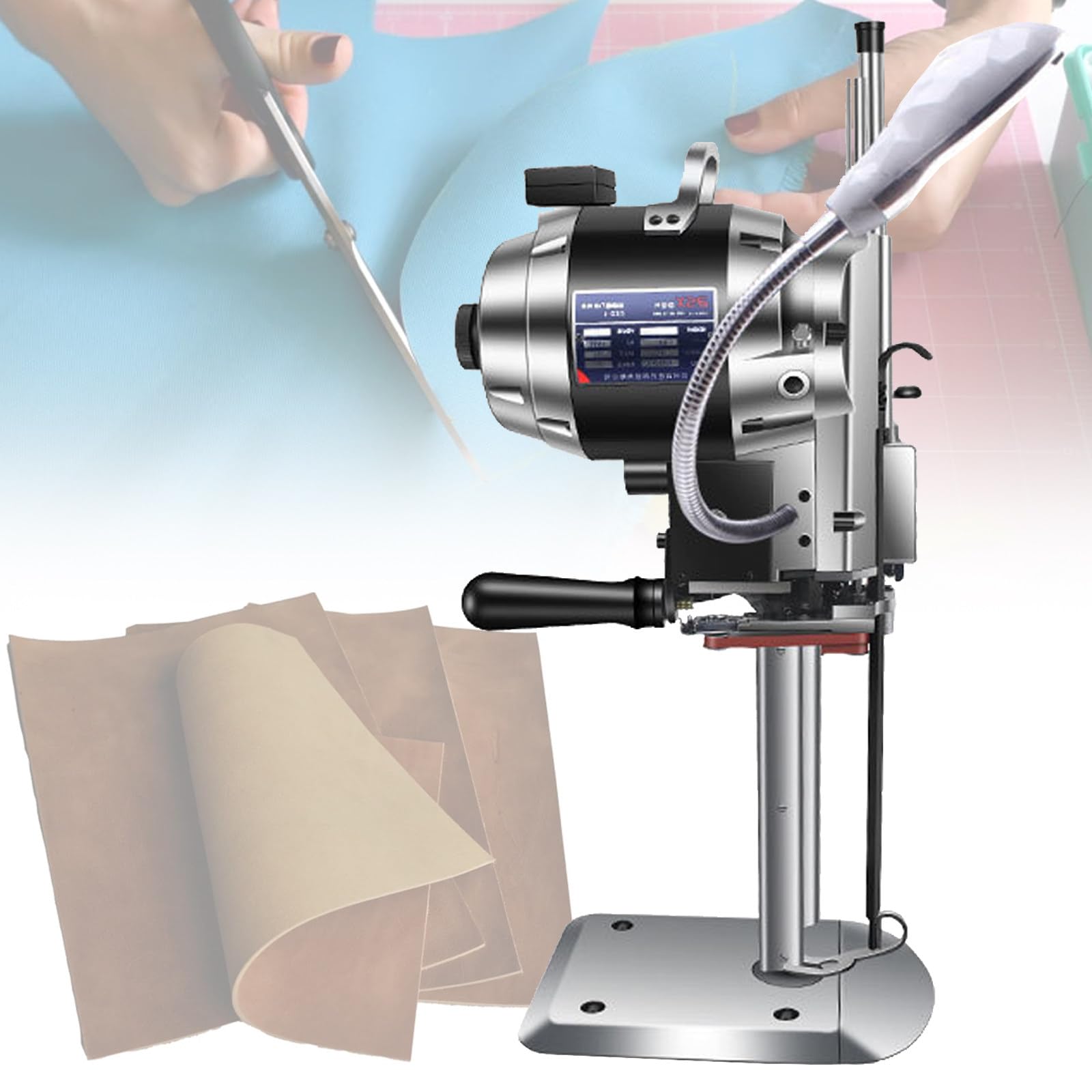 Taglierina Professionale per Tessuti Ad Affilatura Automatica, Macchina Elettrica Verticale A Lama Dritta, con Illuminazione A LED,6inches