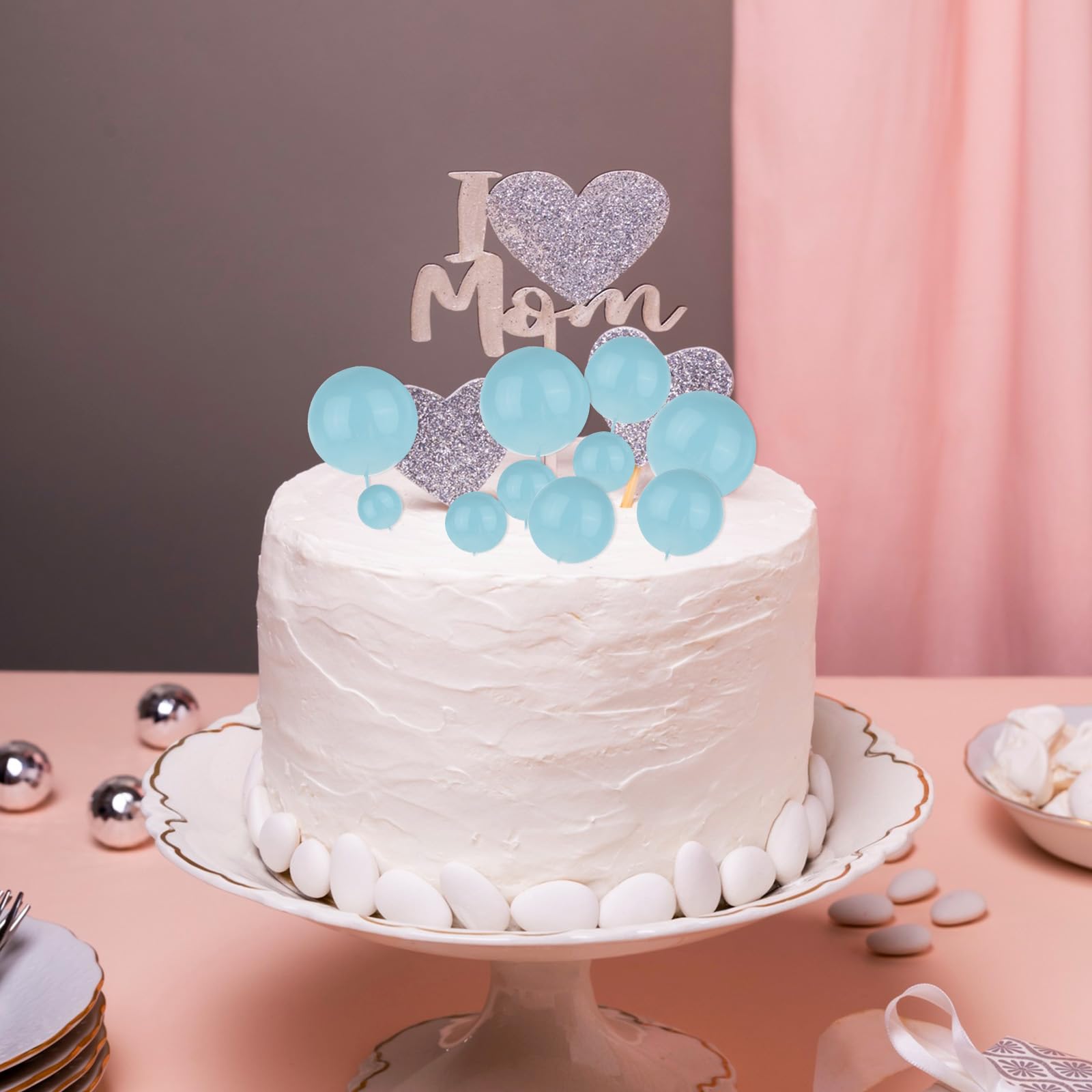 20 Stück Blau Kugeln Tortendeko Mini Schaumkugeln Cake Topper 4 Größen Kuchen Dekoration Kugel für Geburtstag Hochzeit Baby Shower Feierfest