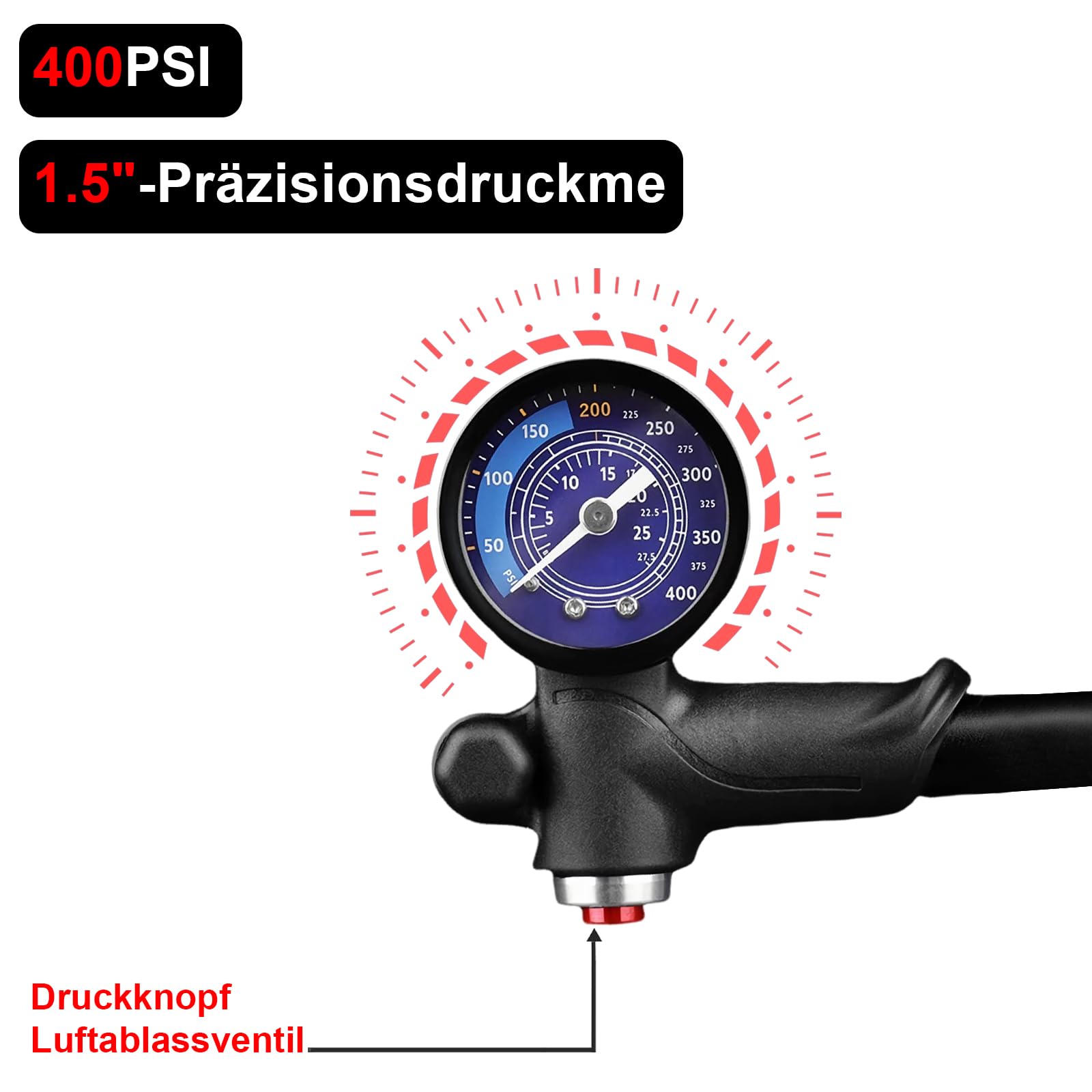 Pompe à amortisseur de vélo haute pression (max 400 PSI) 3 en 1 - Pompe à fourche de vélo, pompe de suspension arrière et pompe à pneu de vélo, pompe à vélo avec manomètre, mini pompe portable avec