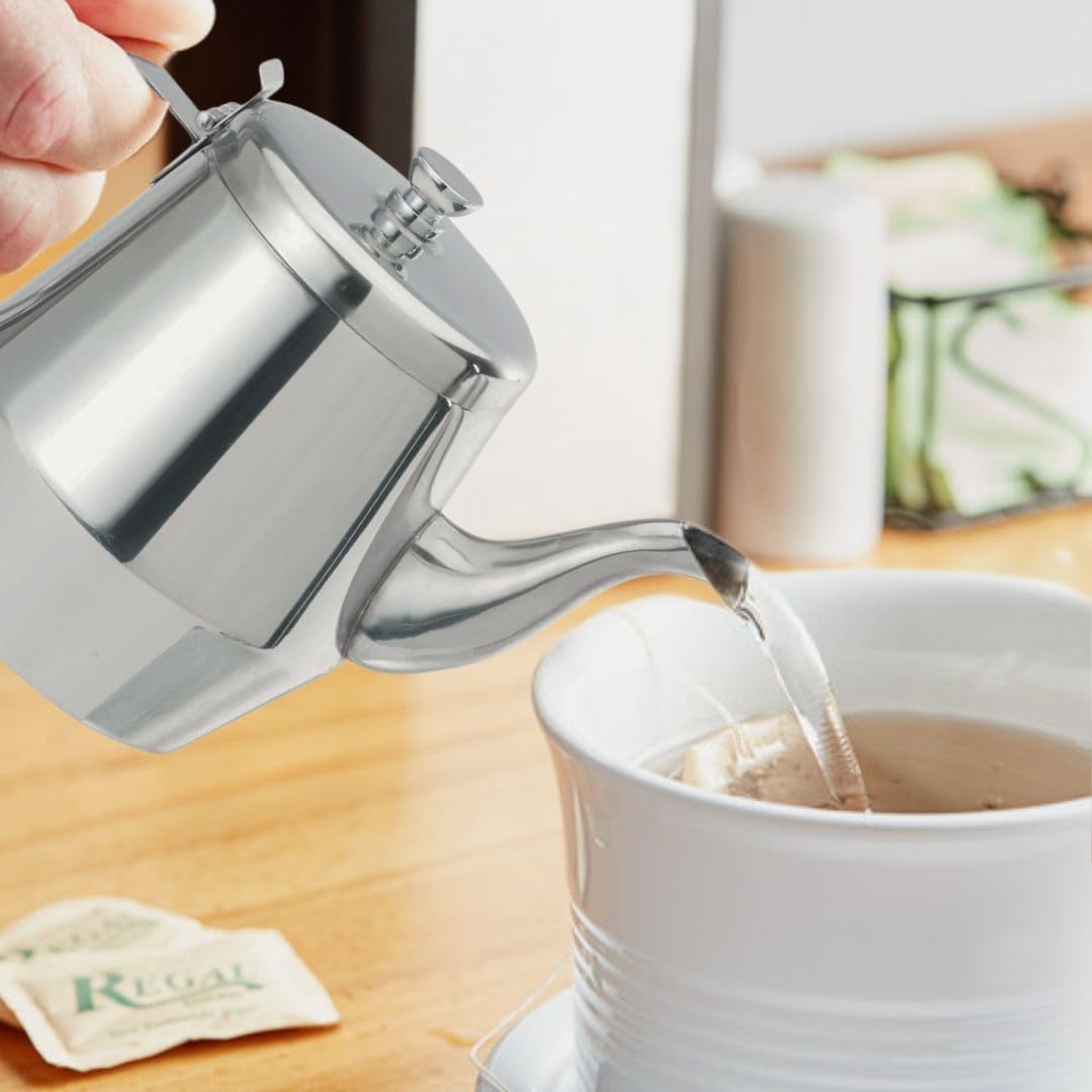 Soro Essentials- 32 oz Stainless Steel Gooseneck Teapot with Vented Lid Mirror Finish - Beverage Carafe Dispenser Tea Pot Coffee Server Coffee Carafe Table Serving Pot for Home Kitchen Restaurants