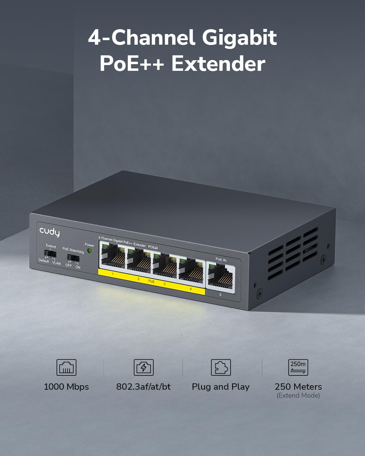 Amazon.com: Cudy 4 Channel Gigabit PoE Extender, 1000 Mbps, 1 PoE