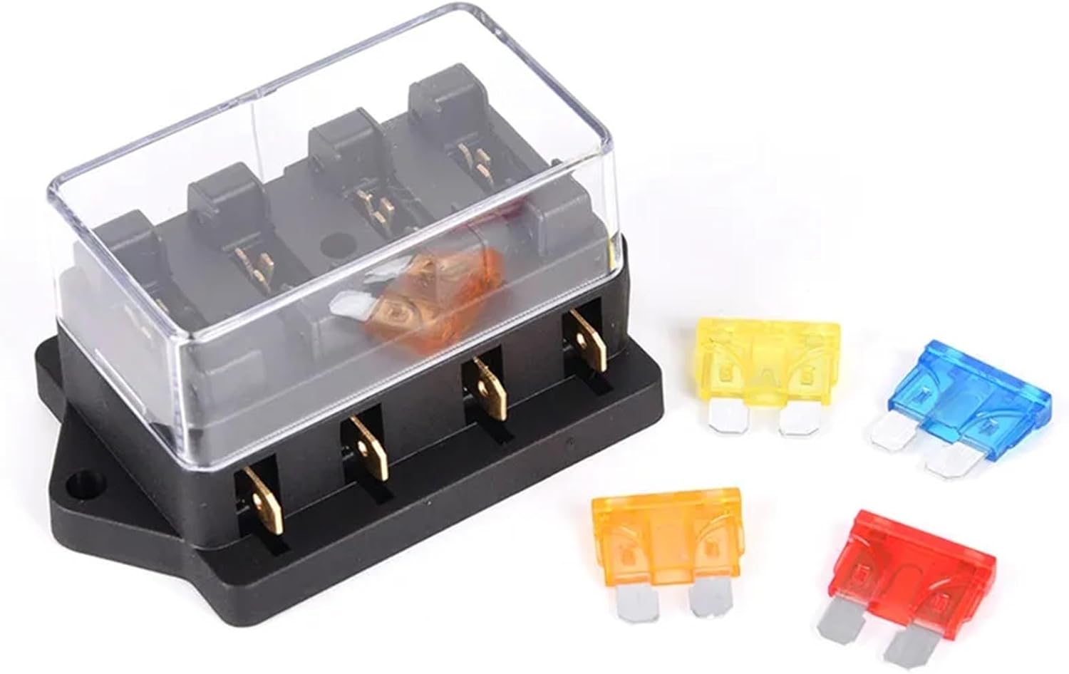 1 Set Car 4 Way Circuit Standard ATO Blade Fuse Box Block Holder 12V/24V+4 Way Fuse