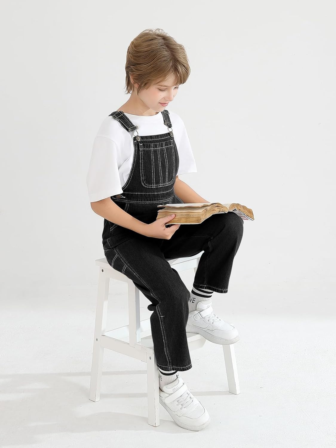 Haloumoning Boys Denim Bib Overalls with Adjustable Straps Kids Jean Overalls with Pockets 5-14 Years - Image 6