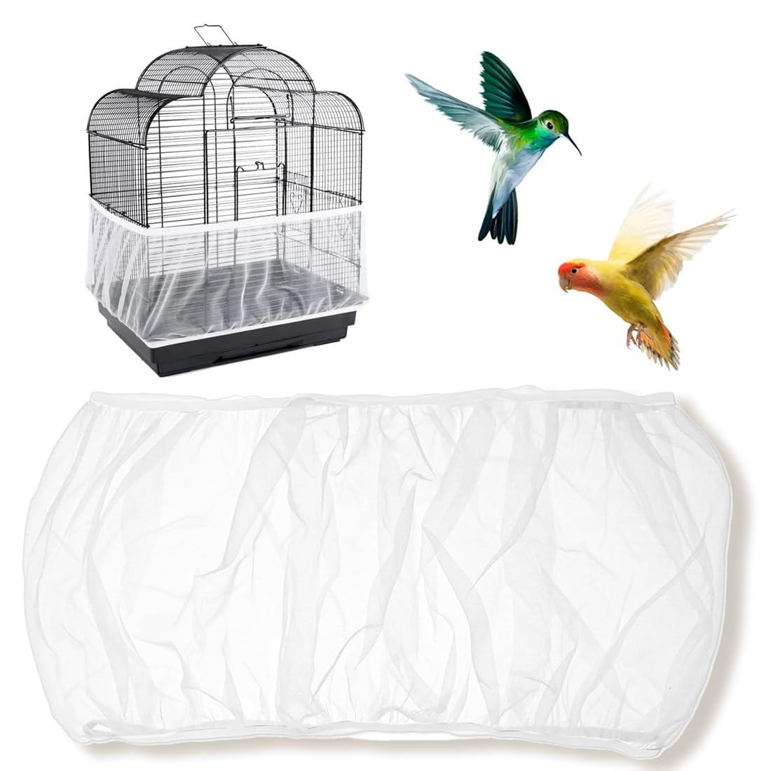 2 Pezzi Rete Protettiva per Gabbia Uccelli, Cattura Semi in Nylon per Gabbia Pappagalli, Adatta a Gabbie con Circonferenza 80-110 cm
