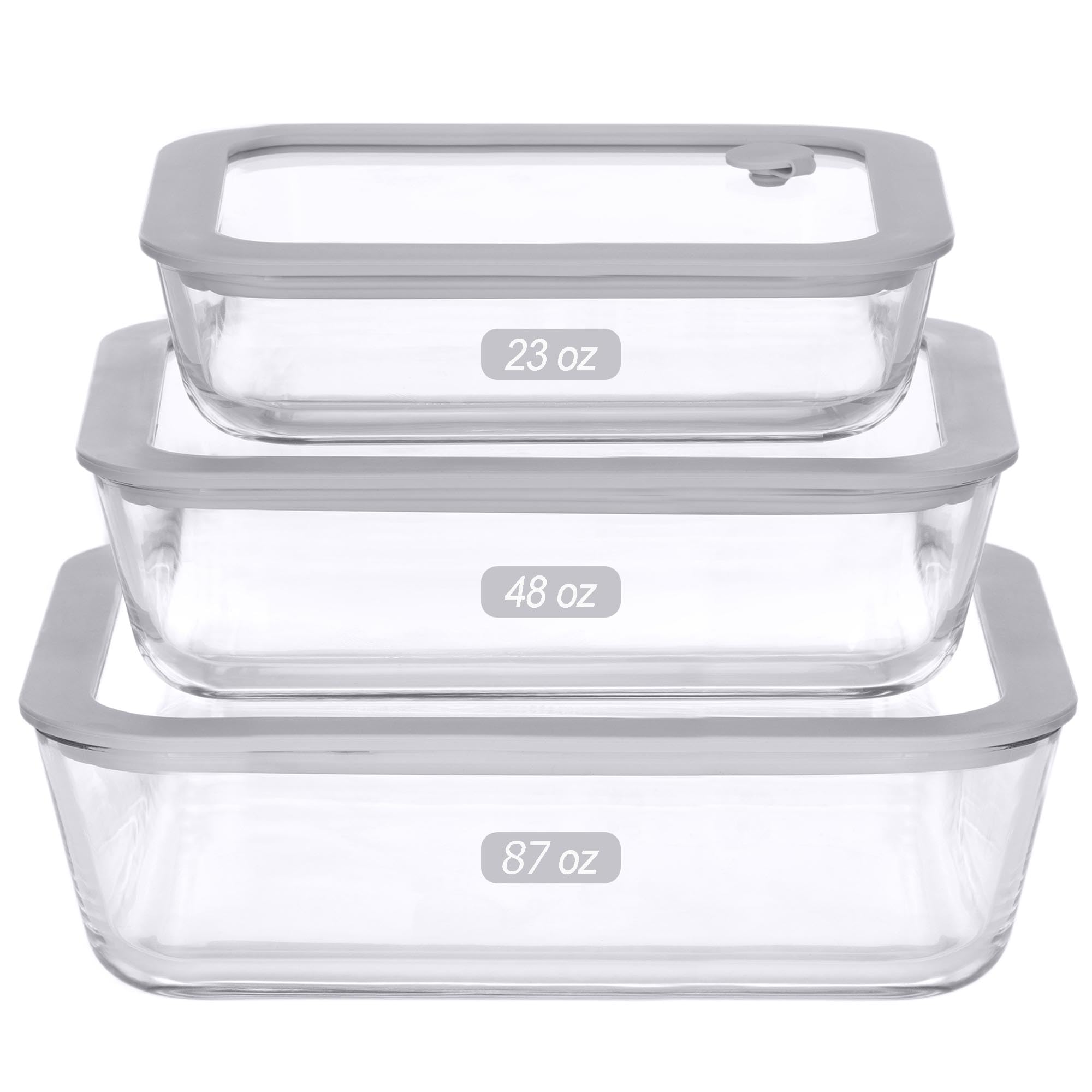 Glass Food Containers with Glass Lid, Microwave Safe Food Storage Container Set, 3 Pack of Large Size, Food Storage Containers with Lids, Meal Prep containers with Leak Proof Lid.
