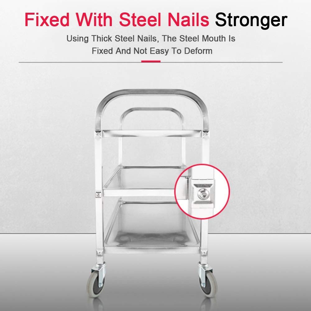 Carrello di Servizio in Acciaio Inox con 2 Ripiani, Carrello da Cucina, Carrello per Catering con Ruote bloccabili per Cucina, Hotel, Ristorante, 29,5''x16''x33