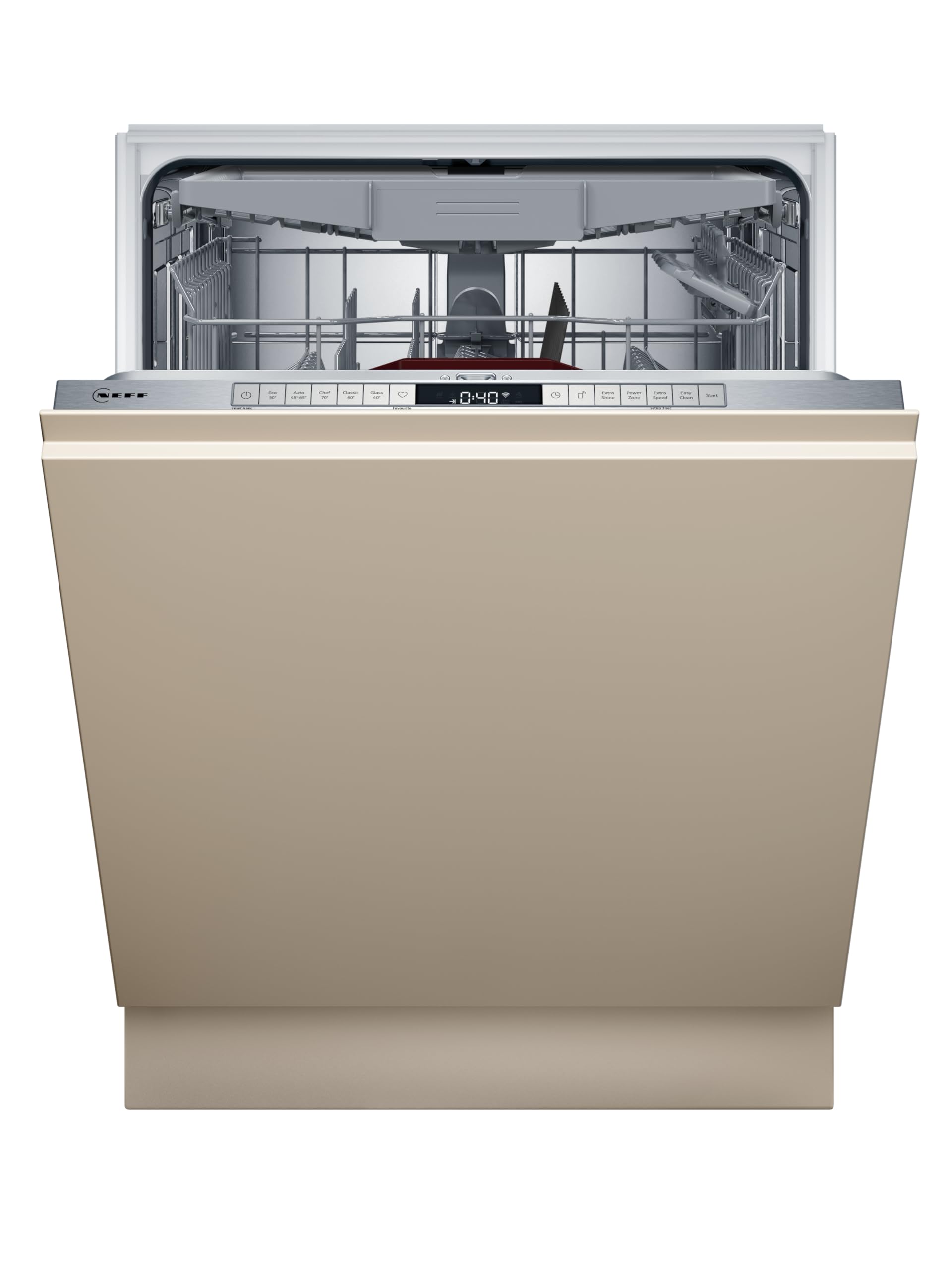 NEFF S257YCX03E, N 70, Smarter XXL Geschirrspüler Vollintegriert, 60 cm, Besteckschublade, Made in Germany, Zeolith-Trocknung, besonders leise Spülmaschine, höhenverstellbarer Oberkorb, Aqua Stop