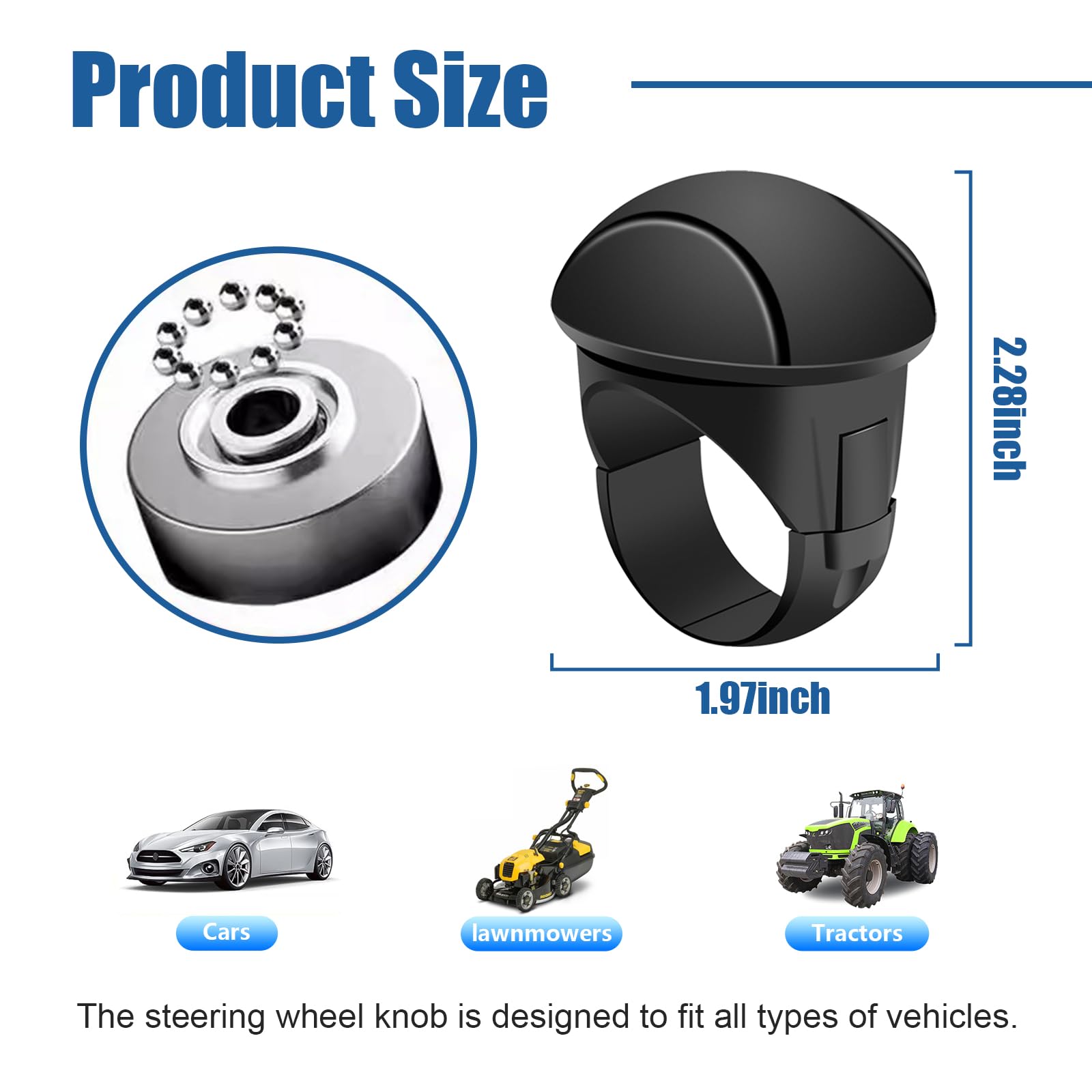 Ziciner Steering Wheel Spinner Knob, Adjustable Car Steering Wheel Knob Spinner, Non-Slip Steering Wheel Aids Power Handles, Auto Universal Accessories for Cars, Trucks, Tractors (Black)