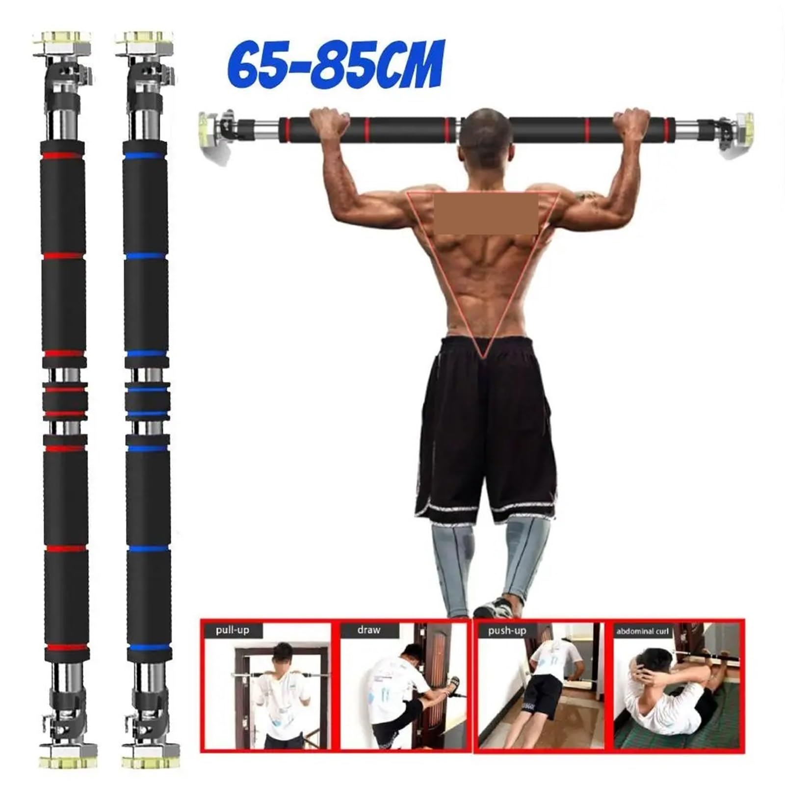MOHUIED Optrekstang voor deur, zonder schroeven, wandoptrekstang voor bovenlichaamstraining voor krachttraining thuis (62-100 cm, oranje