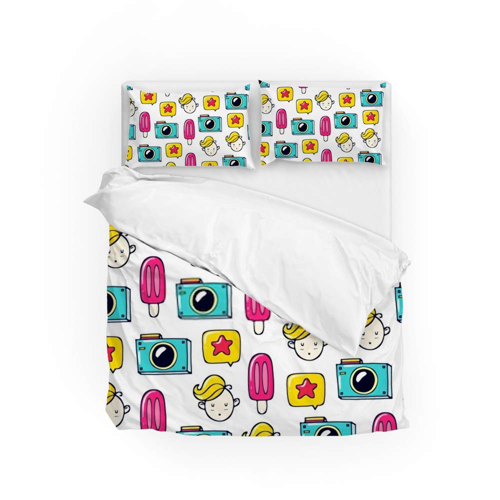 Housse de couette étoiles et crème glacée Long Twin avec 2 taies d'oreiller en polyester