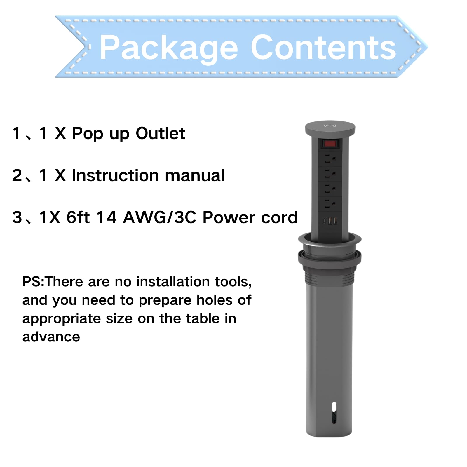 Powerhub 12.1 cm wyskakujące gniazdko na blat z przelotkami komputerowymi PD20 W, USB C, 4 gniazdka, 3 porty USB, bezprzewodowa ładowarka 15 A, szybkie ładowanie, oszczędność miejsca dla
