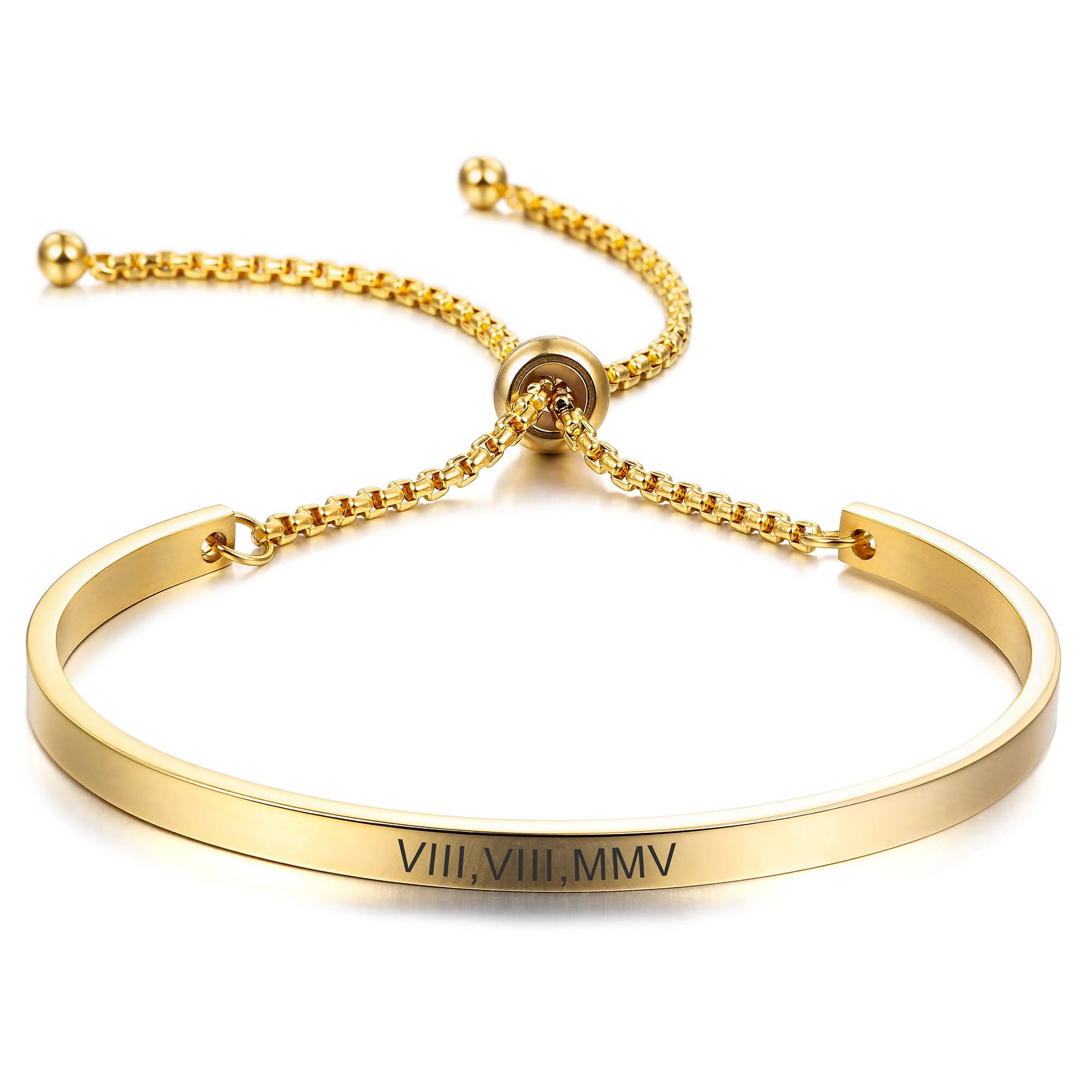 MeMeDIY Pulsera Personalizada Grabado Nombre Identificación de Identificación Personalizado para Hombres Mujeres Niñas Brazalete Ajustable de Acero Inoxidable Resistente Al Agua