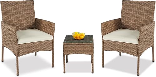 YIYAN Juego de muebles de exterior de 3 piezas, sillas de mimbre de ratán y teatro, césped, jardín, balcón, patio trasero, con cojín lavable (blanco) disponible en Yaxa Colombia