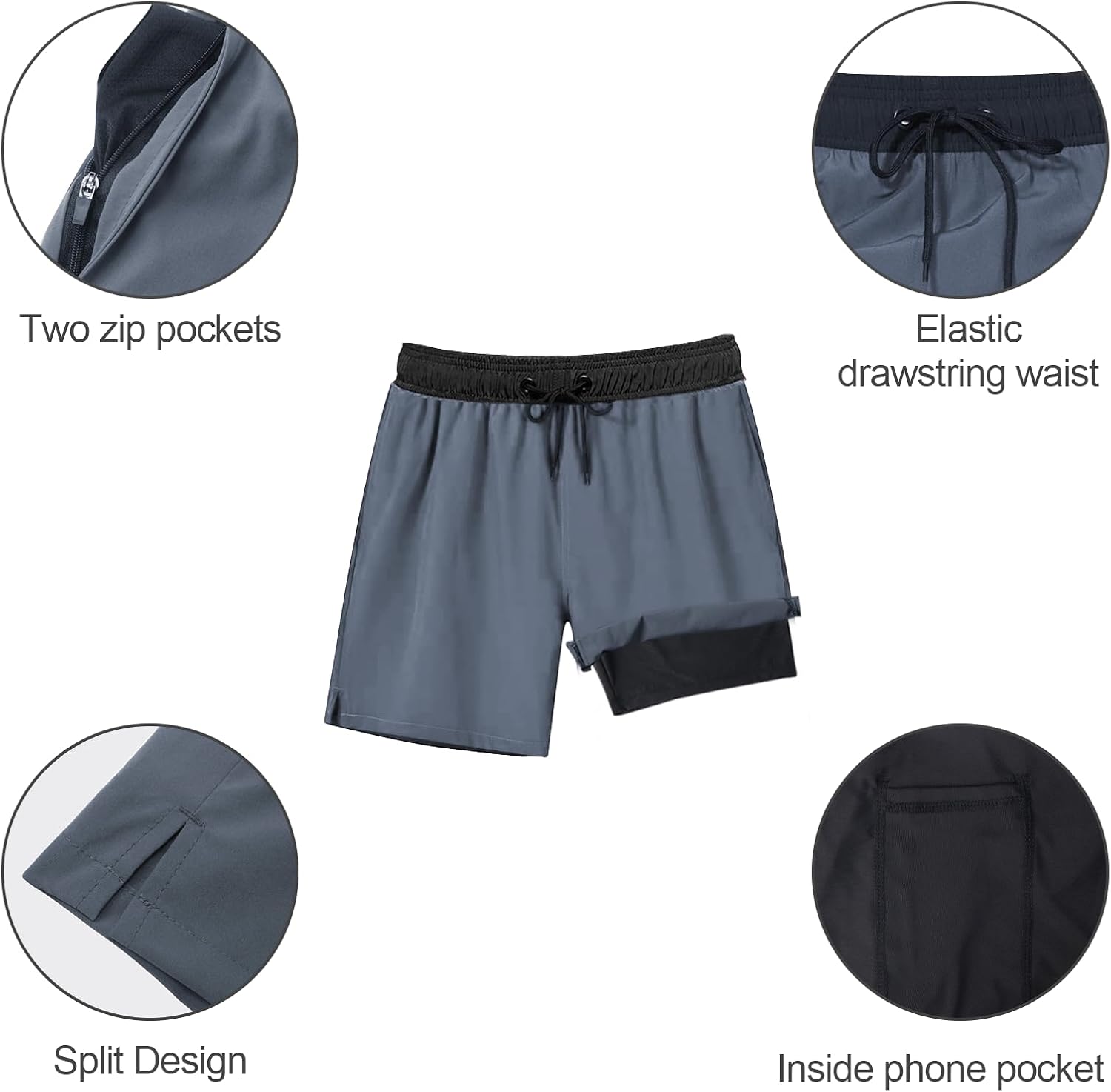 Arcweg Mens Swim Trunks with Compression Liner 2 in 1 Beach Swimming Trunks Quick Dry Swim Shorts with Zipper Pockets - Image 5