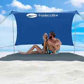 Barraca de sombra de praia, 1,8 x 2,5 m, portátil, fácil pop-up, cobertura de praia, proteção solar UPF50+, à prova de vento e resistente à água, estável com 4 sacos de areia e cabos à