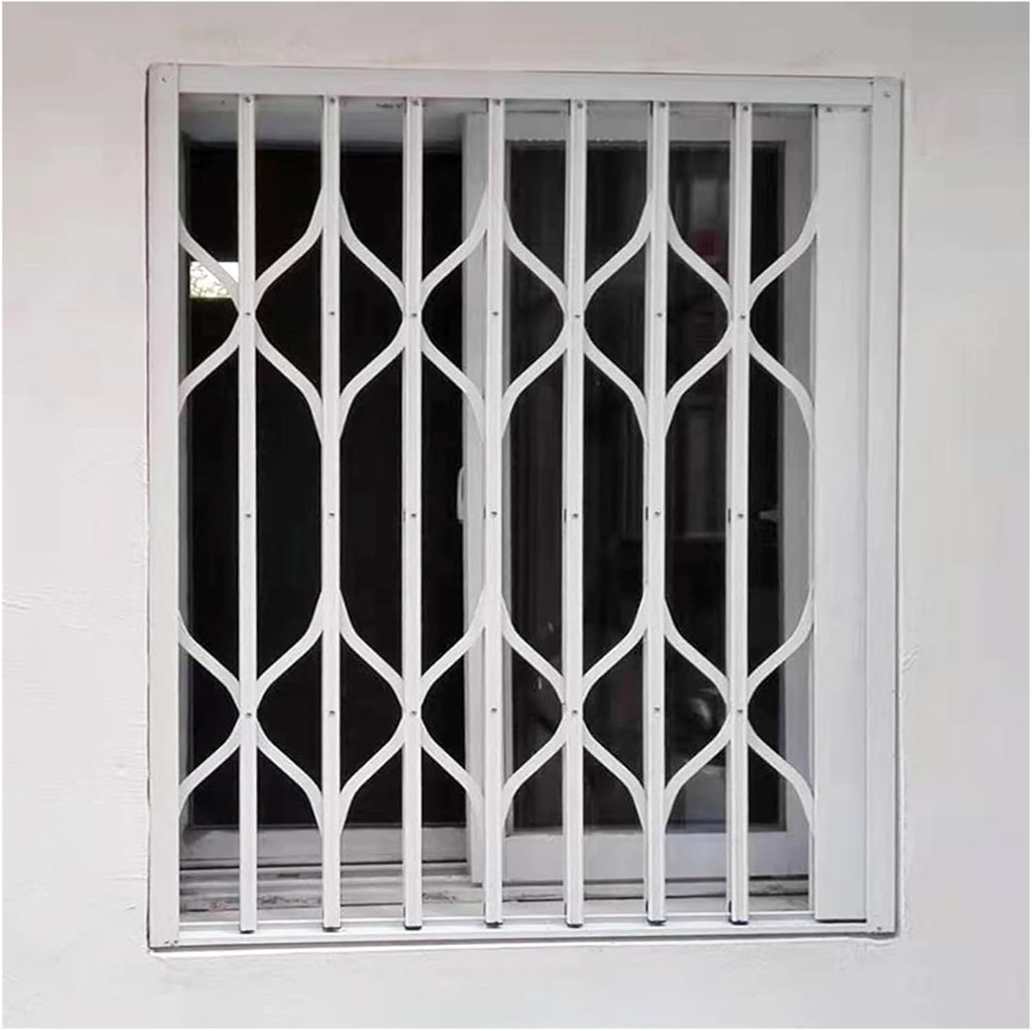 Horizontal Folding Window Barricade, White Aluminum Window Security Bars, Locking Basement Anti Burglar Window Guardrail, Invisible Escape Window Fencing(W34xH34in/85x85cm)