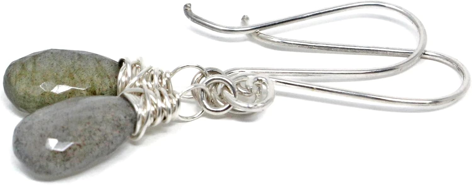 Petite Labradorite Earrings Sterling Silver Gray Gemstone Teardrop Dangles