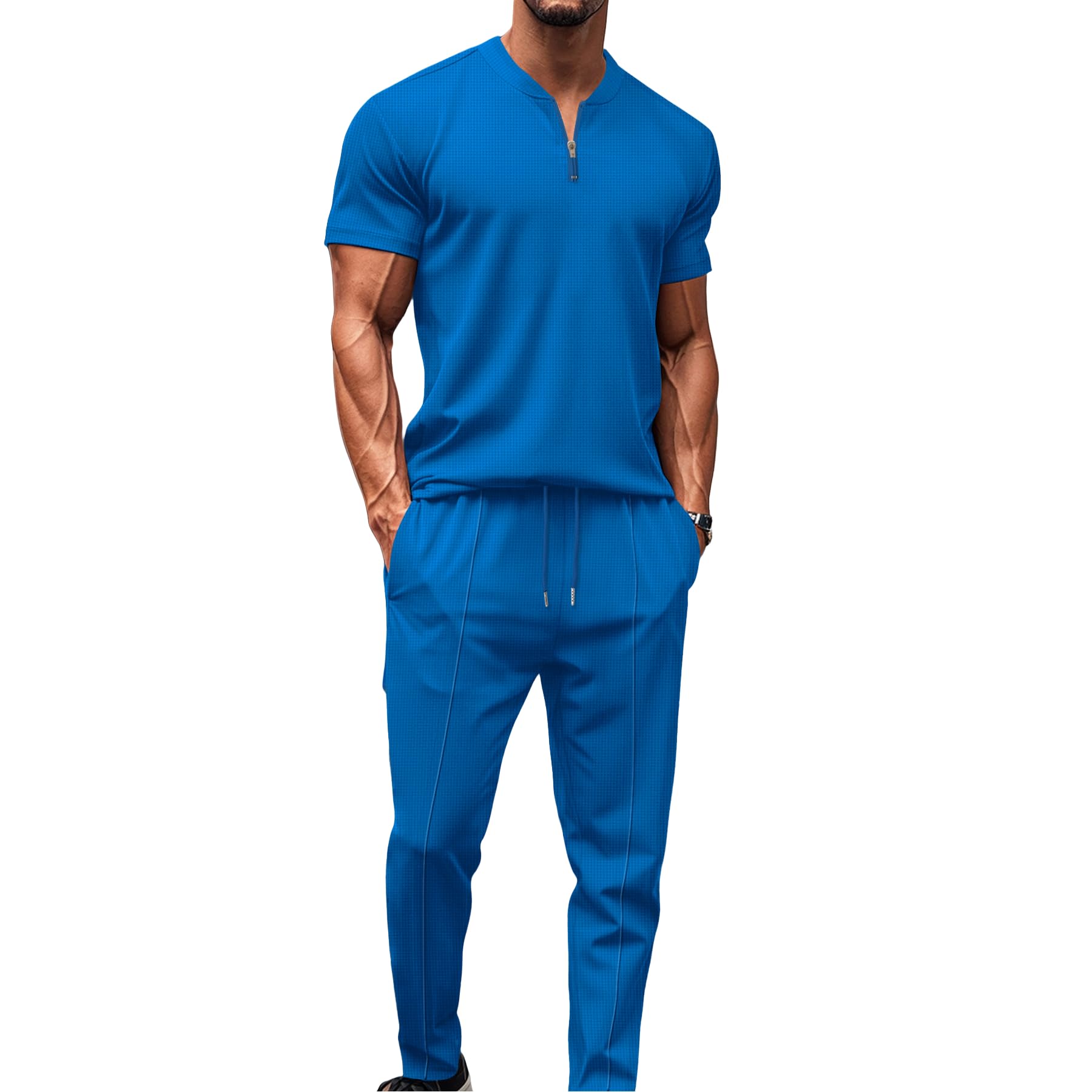 2 Piezas Chándales Para Hombre Chandal Verano Chándal Traje Casual Con Blusa De Manga Corta + Pantalones Largos