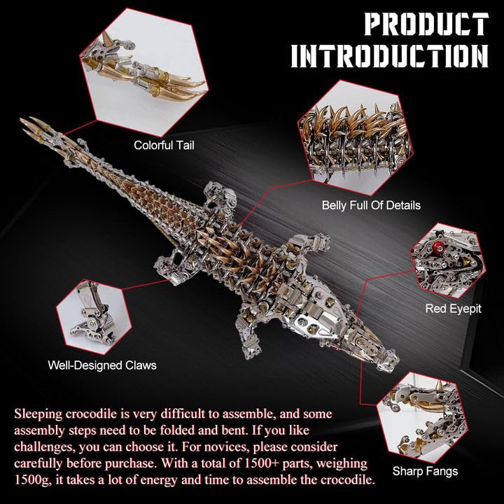 Metalkitor Metalowe puzzle 3D dla dorosłych, zestawy modeli krokodyli, DIY, ozdoba, rękodzieło, łamigłówka, idealna dekoracja biurka i wybór na prezent (1500 szt., brązowe)