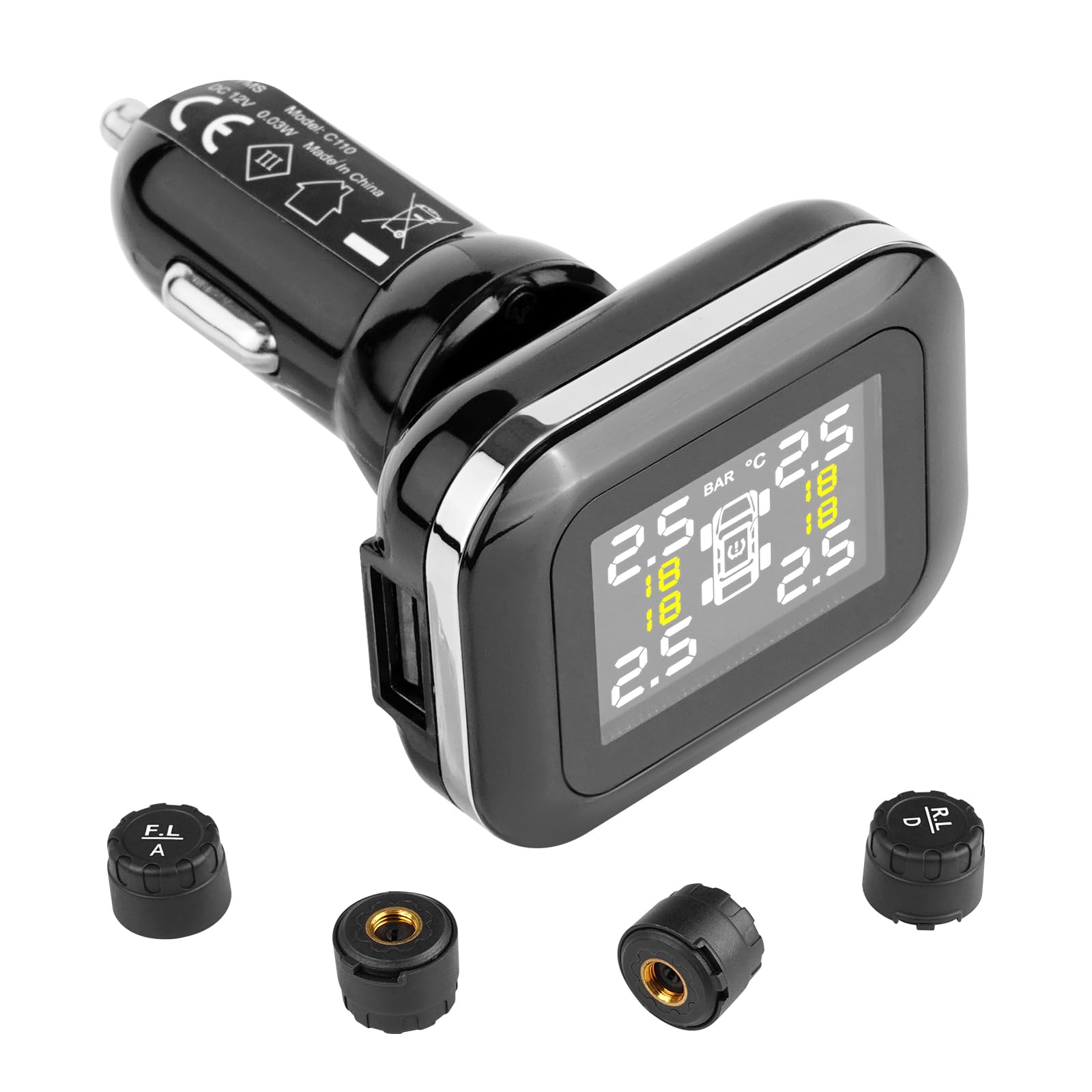 VEVOR Sistema di Monitoraggio Pressione Pneumatici per Camper, TPMS per Rimorchio 7,3-87 psi, Sistema di Allarme per Auto Universale Set di Sensori TPMS Impermeabili Visualizzazione in Tempo Reale