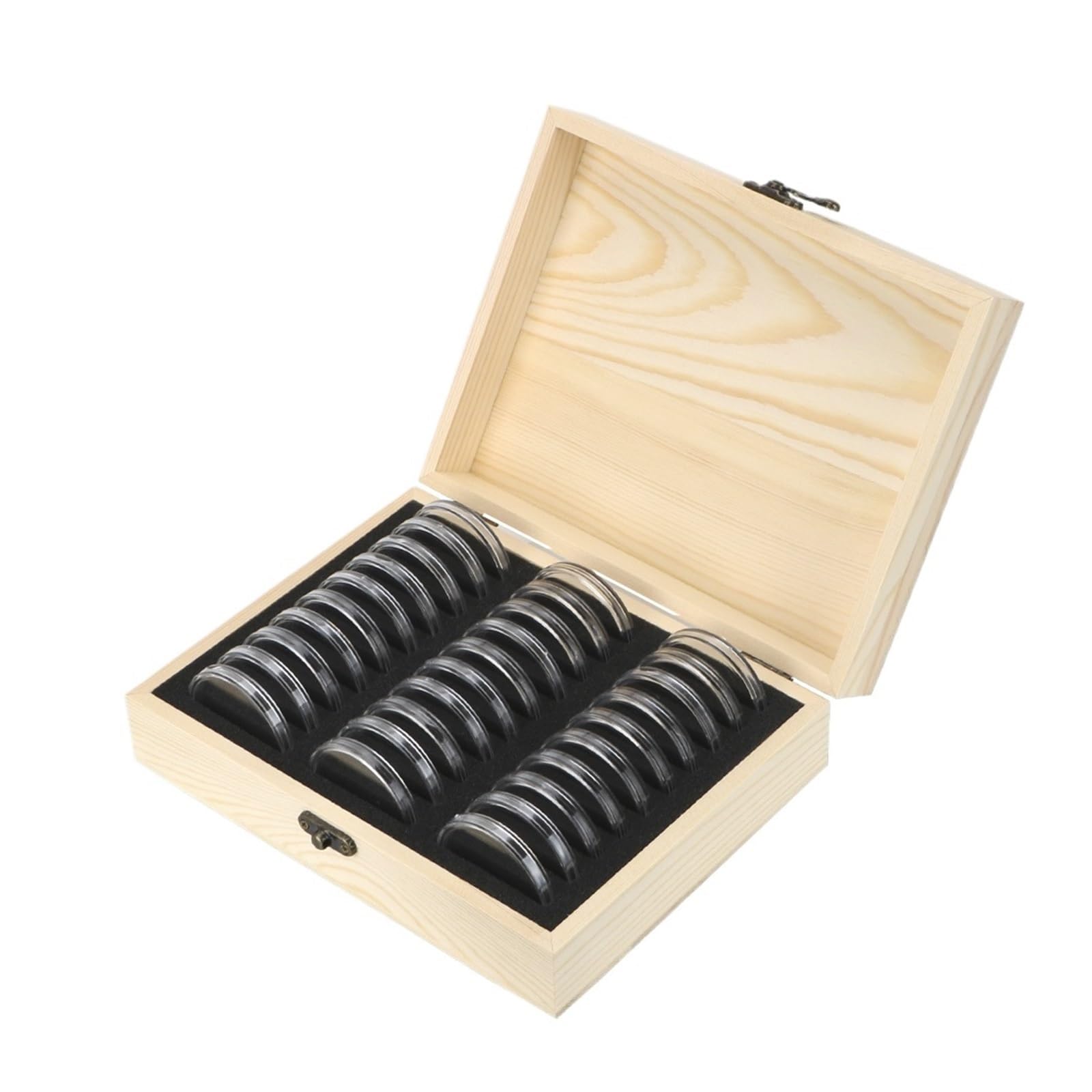 ZythrXLate Wooden Coin Collection Box With Adjustment Pad Coins Storage Box 20/30/50/100PCS Adjustable Antioxidative Wooden Commemorative Coin Collection Case for Coin Collectors(30PCS)