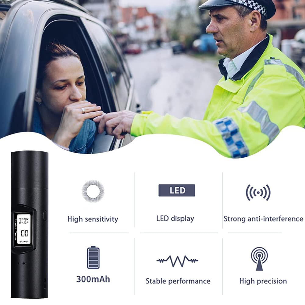 Etilometro Portatile Auto per Alcol Test con Schermo LED Digitale Tester Digitale Ricaricabile USB Dell'Alcool Nero