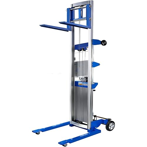 Material Lift Winch Stacker 440 lbs 122" Lift Height, Adjustable Straddle Hand Winch Lift Truck, Material Lifts for Warehouse Factory Library Logistics