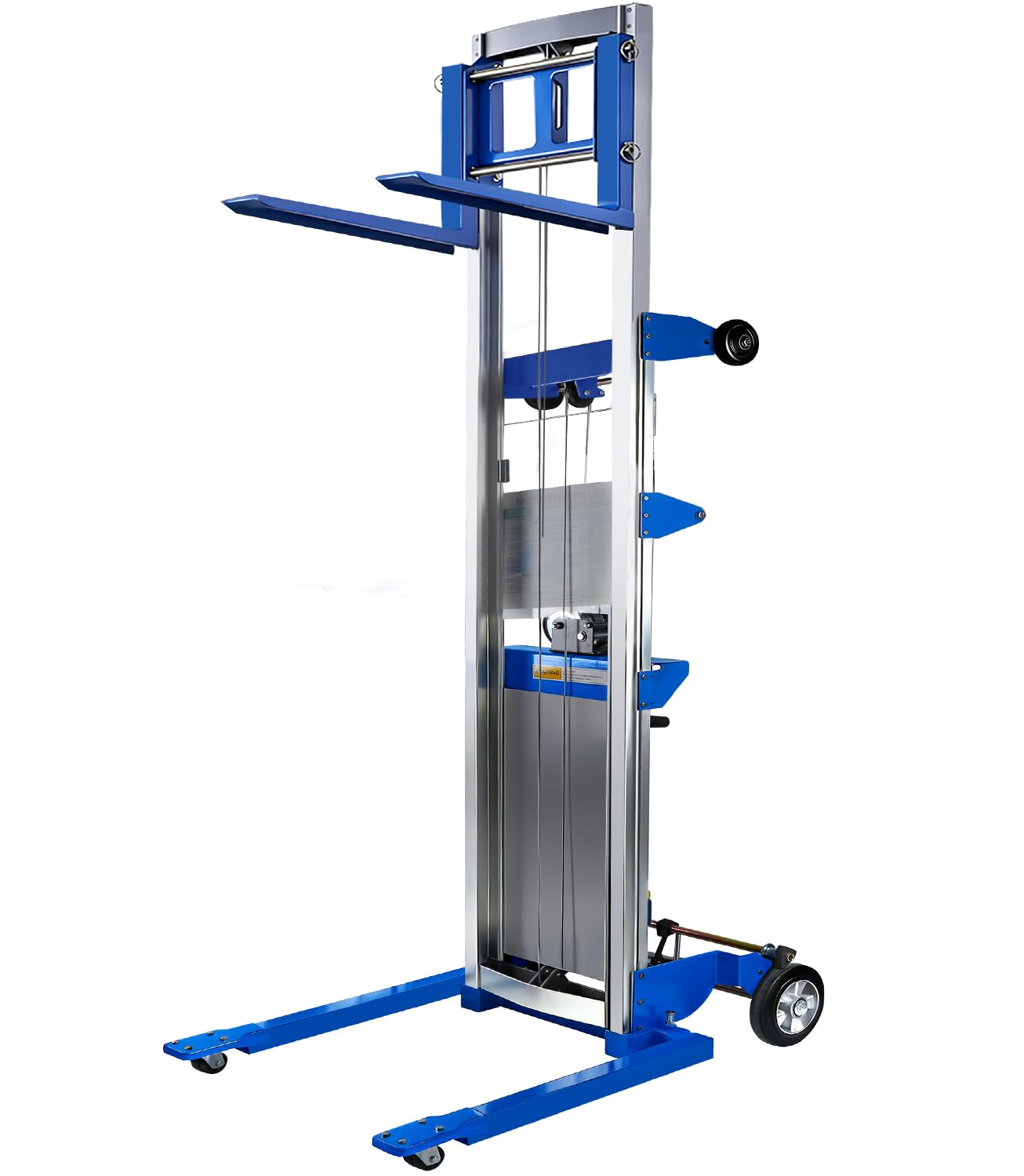 Material Lift Winch Stacker 440 lbs 122" Lift Height, Adjustable Straddle Hand Winch Lift Truck, Material Lifts for Warehouse Factory Library