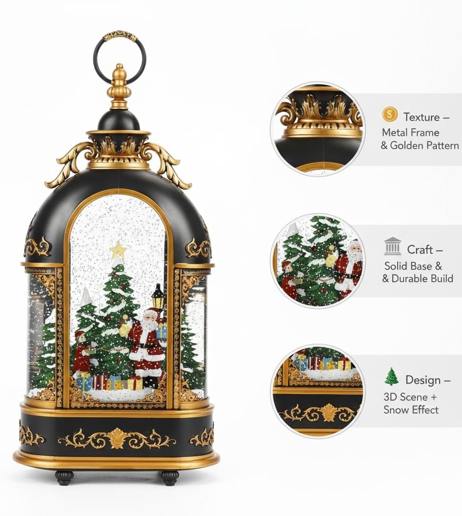 15" Christmas Snow Globe with Music 8 Songs, Auto Timer6/18, USB/Battery Powered, Santa Claus Decoration for Home, Gift for Family