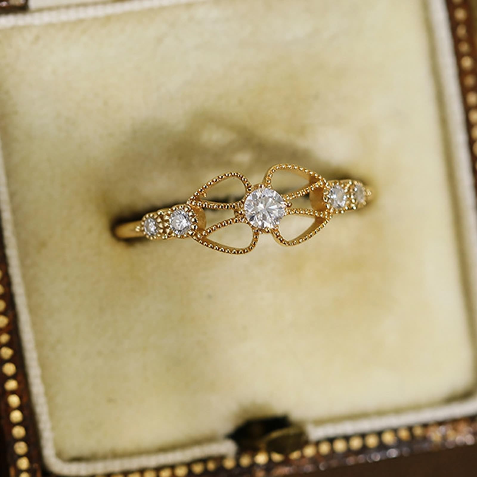 Anillo de compromiso de oro de 9 K/14 K/18 K con diamante, forma de filigrana retro