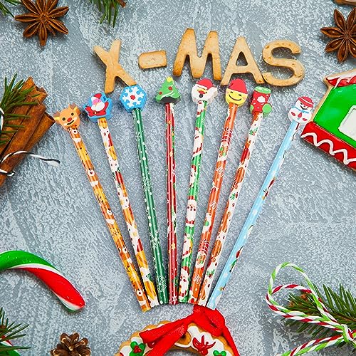 CCINEE 80 Pcs Christmas Pencils con borradores festivos miniatura 4