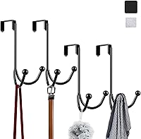 Vista 10 de HFHOME Paquete de 2 ganchos dobles para colgar sobre la puerta, organizador de ganchos dobles de metal para colgar abrigos, sombreros, batas