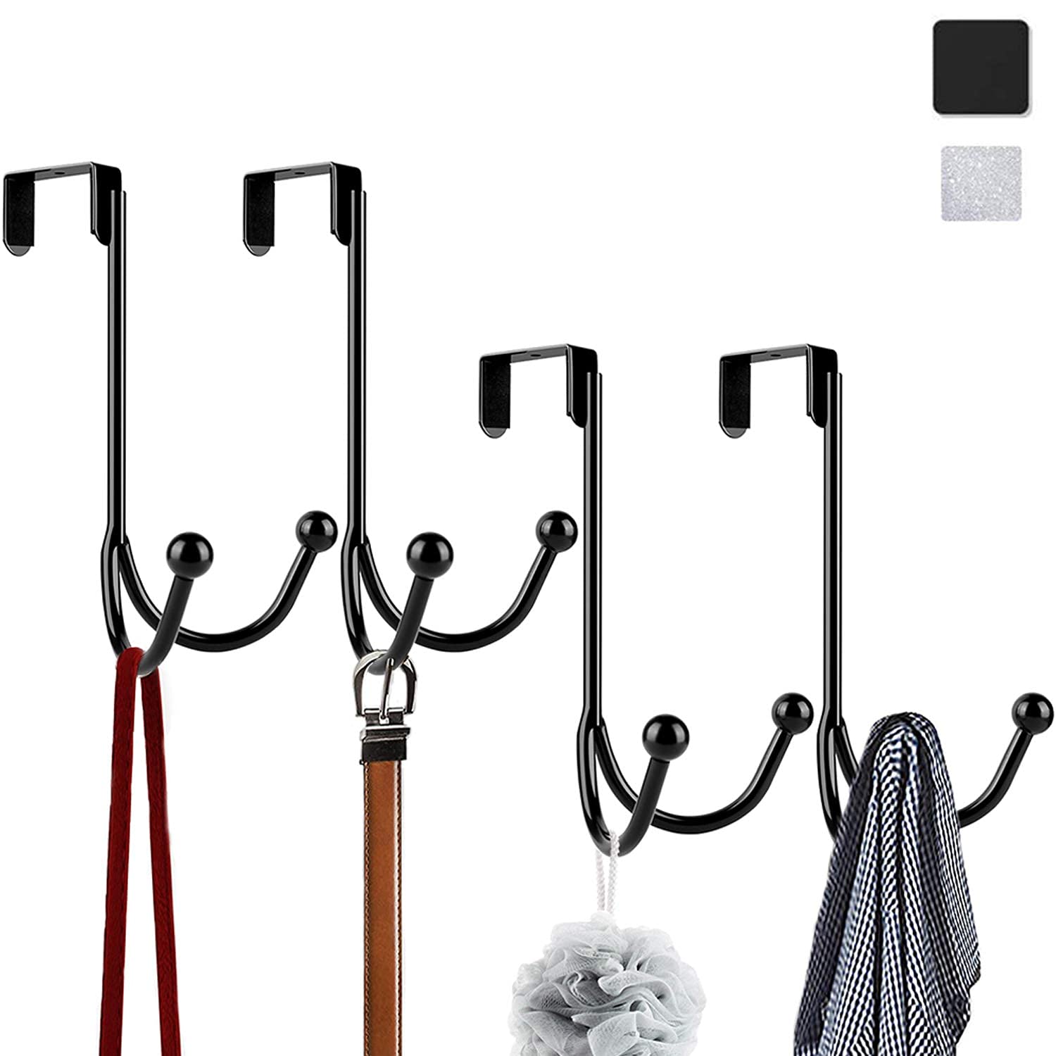 Crochets de porte doubles HFHOME en métal noir pour manteaux et serviettes x4