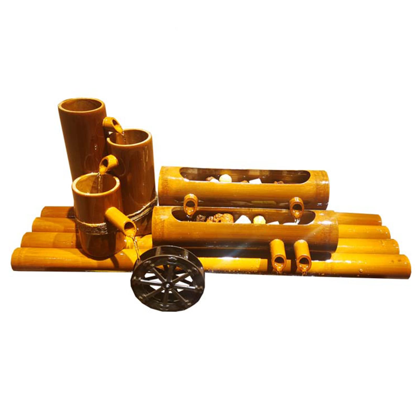 asdchZen Bamboo Fountain Kit, Bamboo Water Fountain Garden Decor,Garden Water Fountain Bamboo Water Feature Pump Water Landscape