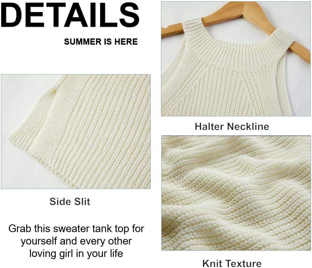 Imily Bela Women's Summer Halter Tank Tops Sleeveless Casual Racerback Loose Shirts Knit Cami Sweater Vest - Image 4