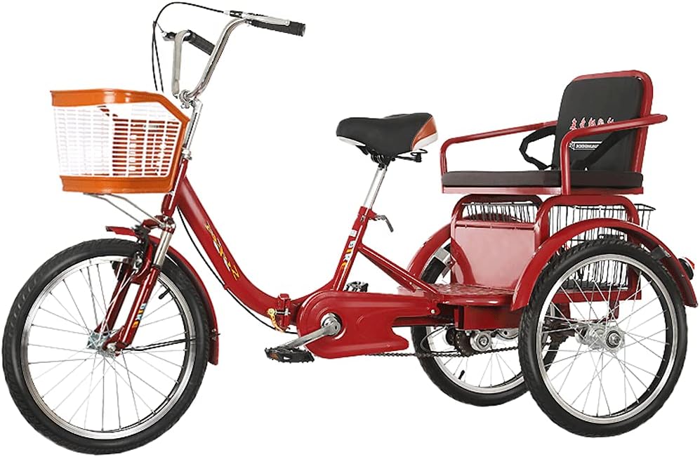 Foldable Tricycle Three Wheel Bike with Shopping Basket Adult Tricycle 20inch Trike Bike Bicycle for Recreation Shopping Men's Women's Bike Picnic