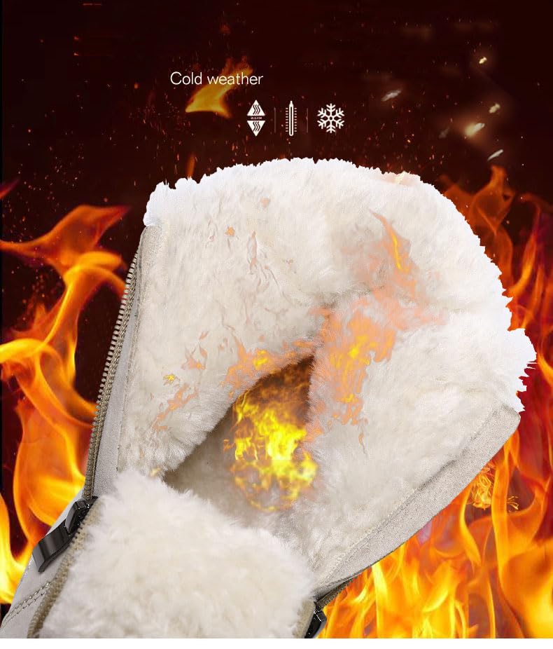 Cubicbee Women's Waterproof Winter Snow Boots With Double Zipper Handmade Suede High-top Snow Sneakers for Outdoor,Casual Fleece Warm Anti-Slip Ankle Boots2