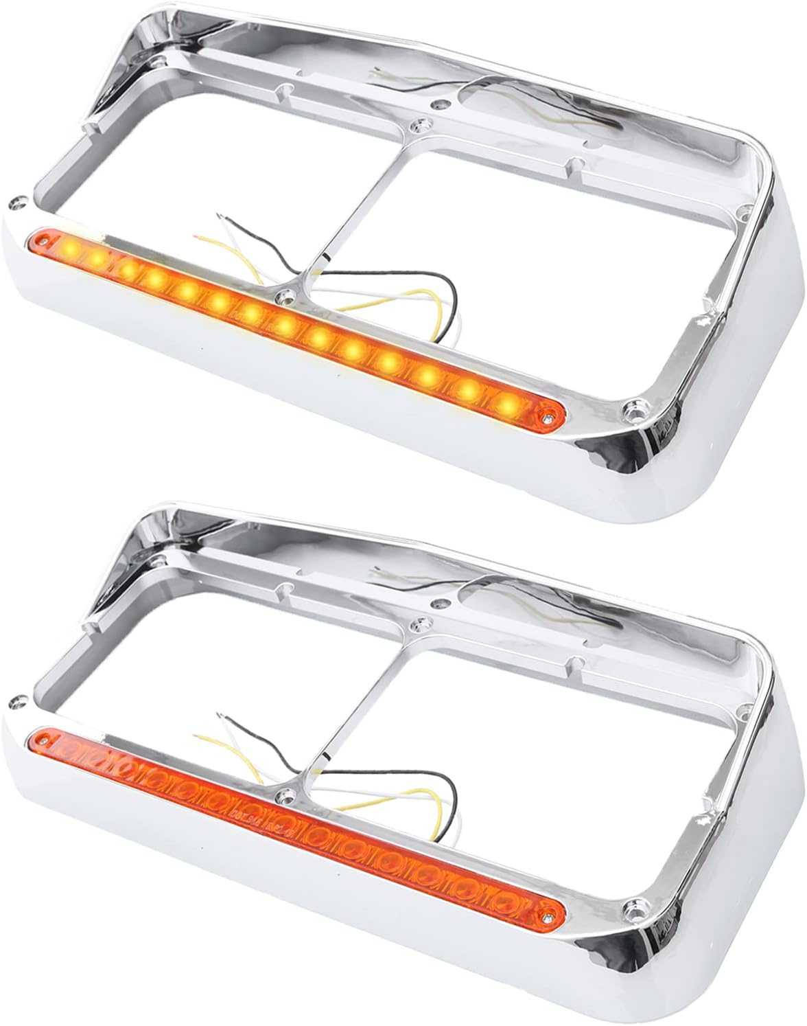 High Soar 2x Headlight Bezel With 12" LED Light Chrome Driver & Passenger Side LH & RH Replacement for 4x6 Light for Kenworth T400 T600 T800 W900B W900L Peterbilt 378 379 Western Star 4900 Trucks