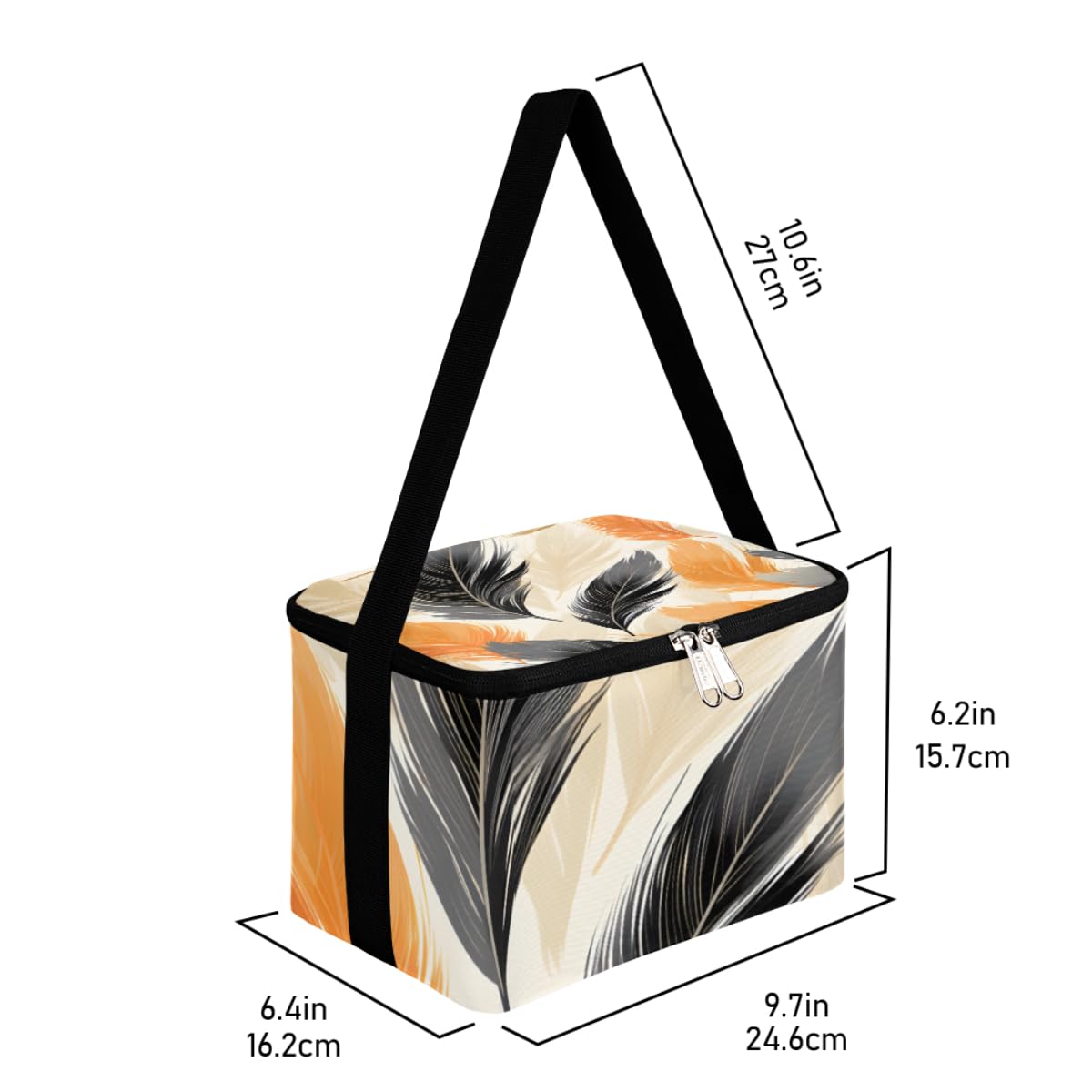 GzLeyigou Lunch Bags for Women Men 9 Cans,Black Yellow Feathers Hot & Cold Food Delivery Bag Insulated Grocery Bag Insulated Lunch Box Bird Feather Cooler Bag for Office Work Picnic Beach