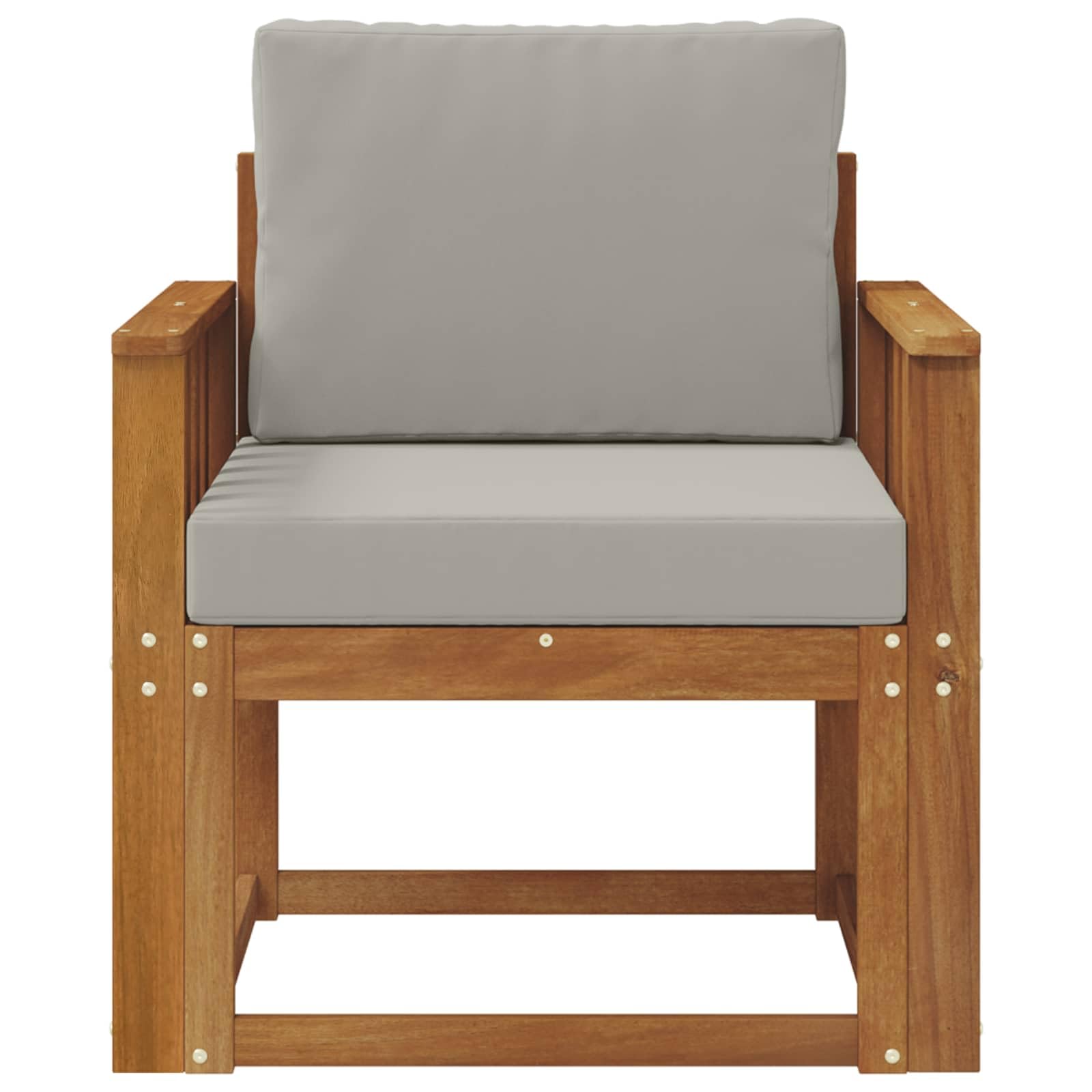 Divano da esterno in legno massello di acacia e poliestere, set di mobili da giardino, per terrazza, balcone, braccioli, listelli verticali