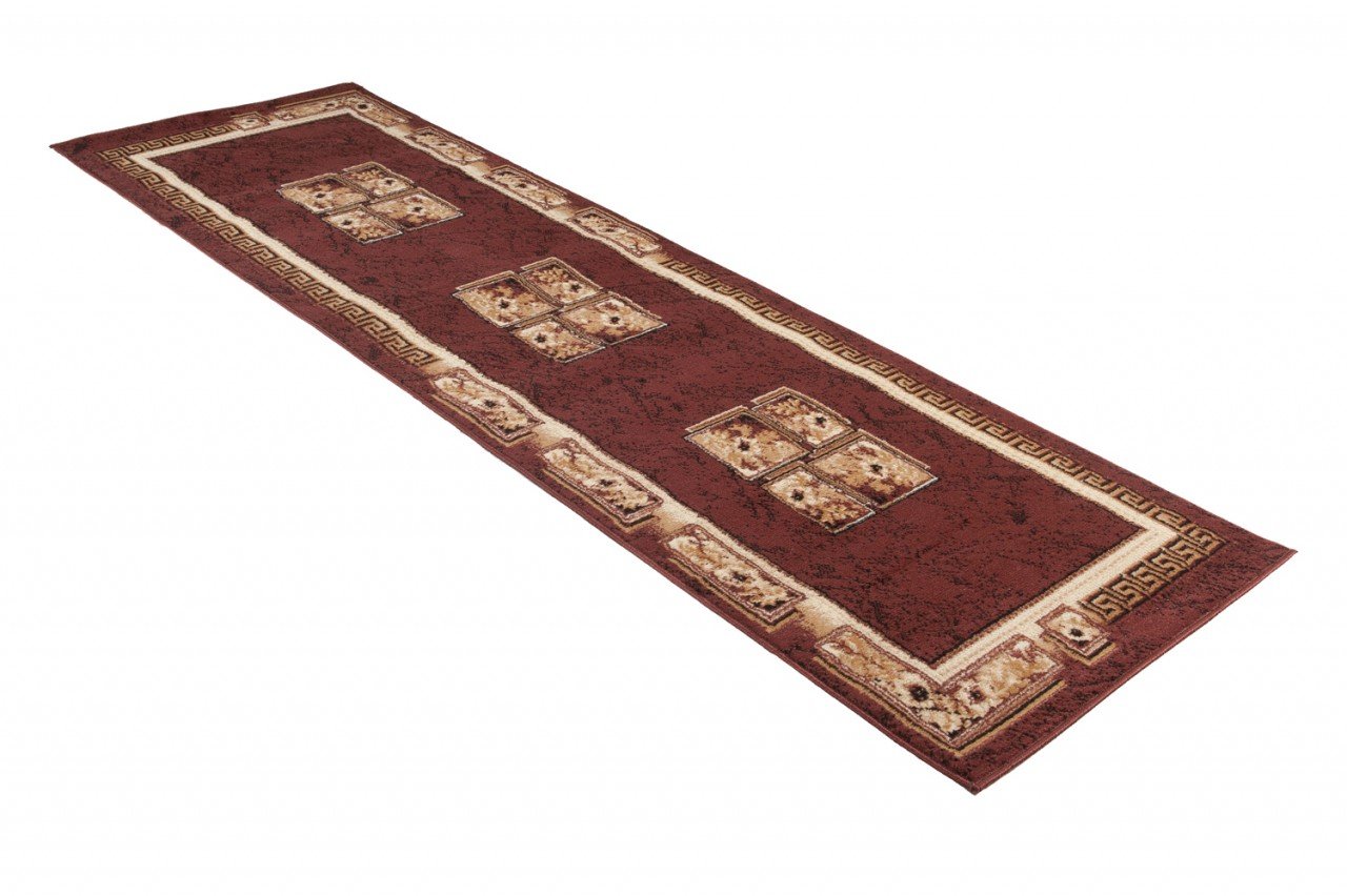 Tapiso Atlas chodnik z krótkim włosiem, designerski dywan do salonu, brązowy, beżowy, nowoczesny, kwiatowy, grecki wzór, do sypialni, Ökotex 80 x 300 cm