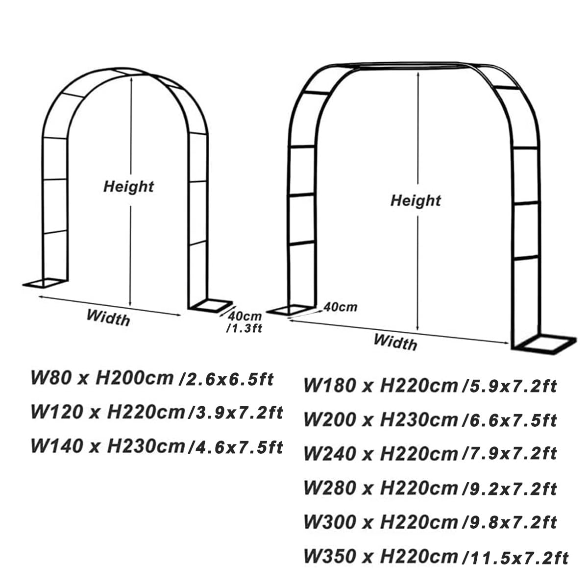 Schwarzer Gartenbogen – Hochzeitsrosenbogen für Kletterpflanzen und Blumen, Outdoor-Spalier und Laubenstütze (B 350 x H 220 cm) – perfekt für Gärten und Veranstaltungen