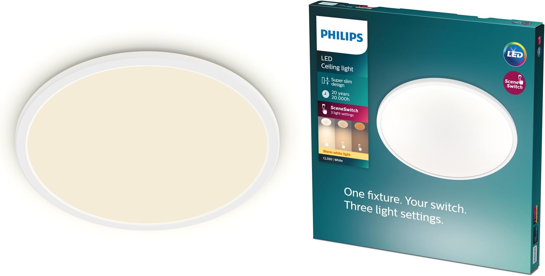 LED SuperSlim SceneSwitch Dimmable Ceiling Light 2700K 18W [Warm White - White] For Indoor Home Lighting in Livingroom and Bedroom.